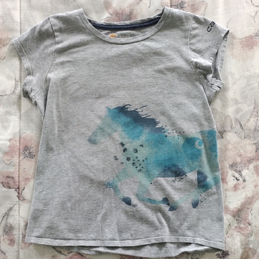 Carhartt Gray Tee with Blue Horse Design